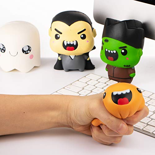 Halloween Toys, Halloween Squishy Toys for Kids, 4 Pack Squishies Toys Halloween Party Favors Set Pumpkin, Vampire, Ghost, Zombie Slow Rising Stress Relief Soft Squeeze Toys