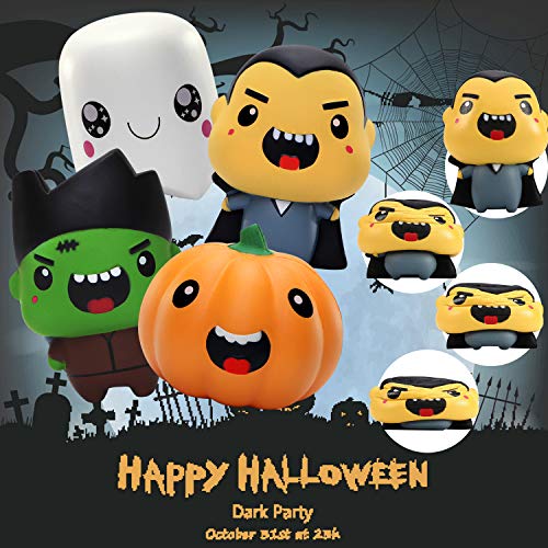 Halloween Toys, Halloween Squishy Toys for Kids, 4 Pack Squishies Toys Halloween Party Favors Set Pumpkin, Vampire, Ghost, Zombie Slow Rising Stress Relief Soft Squeeze Toys