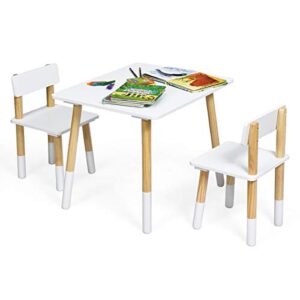 costzon kids table and chair set, wooden table furniture for toddler drawing reading arts crafts snack time, boys & girls gift for playroom school home, 3 piece children activity table set (white)