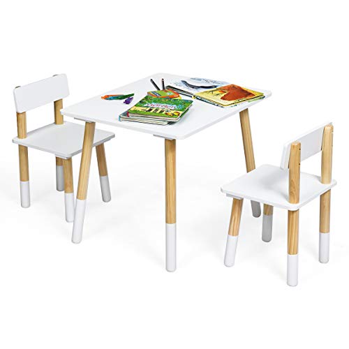 Costzon Kids Table and Chair Set, Wooden Table Furniture for Toddler Drawing Reading Arts Crafts Snack Time, Boys & Girls Gift for Playroom School Home, 3 Piece Children Activity Table Set (White)