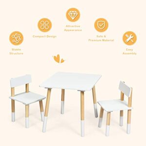 Costzon Kids Table and Chair Set, Wooden Table Furniture for Toddler Drawing Reading Arts Crafts Snack Time, Boys & Girls Gift for Playroom School Home, 3 Piece Children Activity Table Set (White)