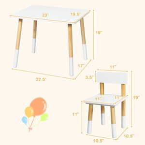 Costzon Kids Table and Chair Set, Wooden Table Furniture for Toddler Drawing Reading Arts Crafts Snack Time, Boys & Girls Gift for Playroom School Home, 3 Piece Children Activity Table Set (White)