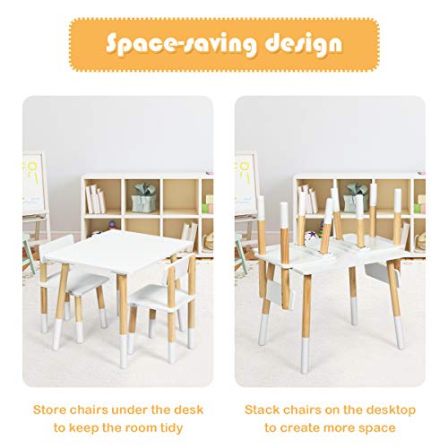 Costzon Kids Table and Chair Set, Wooden Table Furniture for Toddler Drawing Reading Arts Crafts Snack Time, Boys & Girls Gift for Playroom School Home, 3 Piece Children Activity Table Set (White)