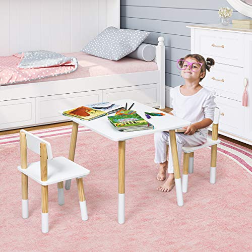 Costzon Kids Table and Chair Set, Wooden Table Furniture for Toddler Drawing Reading Arts Crafts Snack Time, Boys & Girls Gift for Playroom School Home, 3 Piece Children Activity Table Set (White)