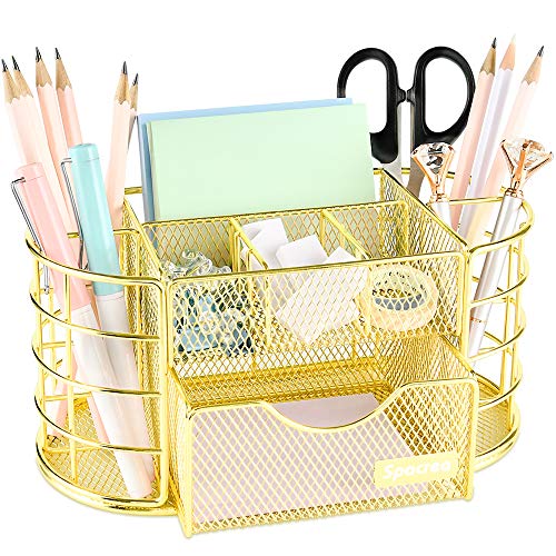 Spacrea Desk Organizers and Accessories, Office Organizer Pencil Holder for Desk, Desk Office Supplies Organizer (Gold)