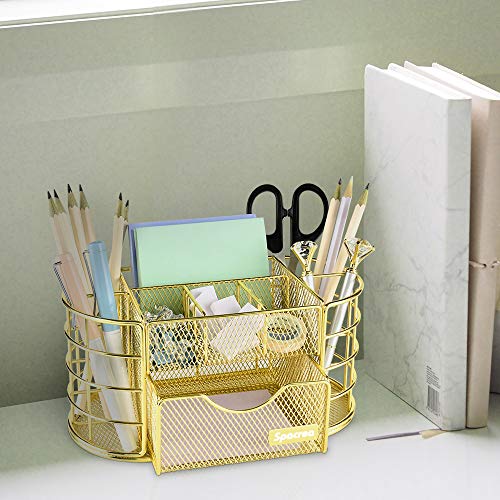 Spacrea Desk Organizers and Accessories, Office Organizer Pencil Holder for Desk, Desk Office Supplies Organizer (Gold)