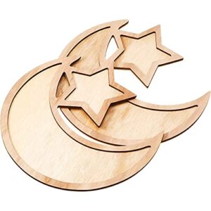 WILLBOND 2 Sets Ramadan Wood Tray Moon Wooden Star Tableware Eid Mubarak Party Serving Tableware for Breakfast Dinner Dessert Pastry Display Holder Decoration Ornament