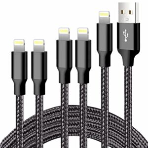 cugunu iphone charger, 5 pack 3/3/6/6/10ft apple mfi certified usb lightning cable nylon braided fast charging cord compatible for iphone 14/13/12/11/x/max/8/7/6/5/se/plus/ipad - black