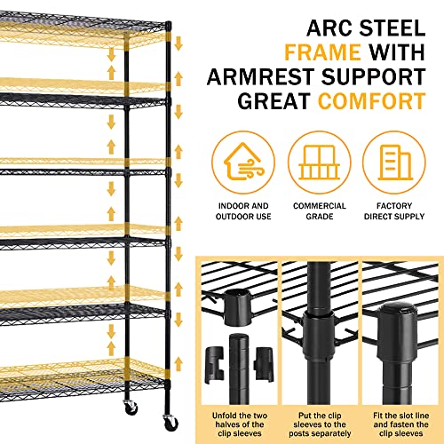 6 Tier Wire Metal Shelving Rack,Heavy Duty 48" W x 18" D x 82" H Adjustable Shelving Units and Storage with Casters/Wheels and Feet Levelers,Garage Metal Steel Storage Shelves for Kitchen/Office Rack