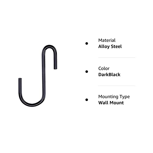 Rivexy 10 Pack Black S Hooks for Hanging Plants, S Hooks for Hanging Clothes, Stainless Steel S Hooks Heavy Duty, Durable S Shaped Hooks for Kitchen, Small S Hooks for Hanging Heavy Duty, Closet Hooks