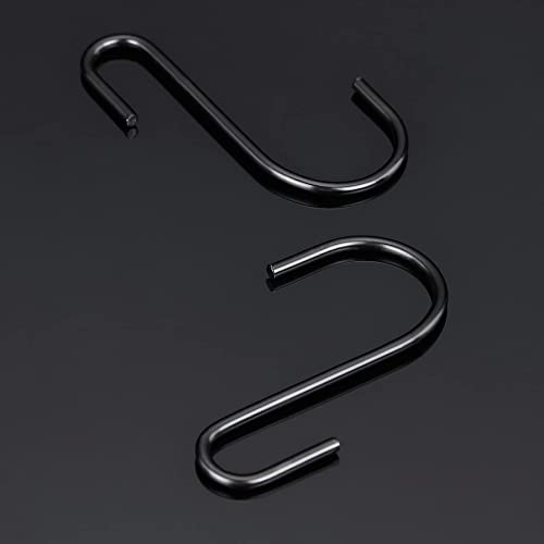 Rivexy 10 Pack Black S Hooks for Hanging Plants, S Hooks for Hanging Clothes, Stainless Steel S Hooks Heavy Duty, Durable S Shaped Hooks for Kitchen, Small S Hooks for Hanging Heavy Duty, Closet Hooks