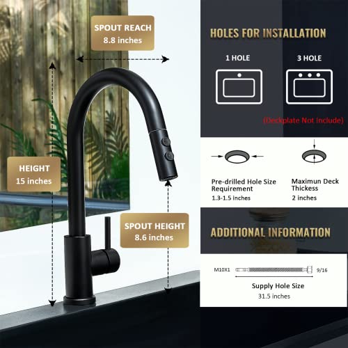 Black Kitchen Faucet, Kitchen Faucets with Pull Down Sprayer, KINFAUCETS Single Handle Pull Out Kitchen Sink Faucets, Commercial Pull Down Faucet, Farmhouse RV Bar Utility Sink Faucets, Matte Black