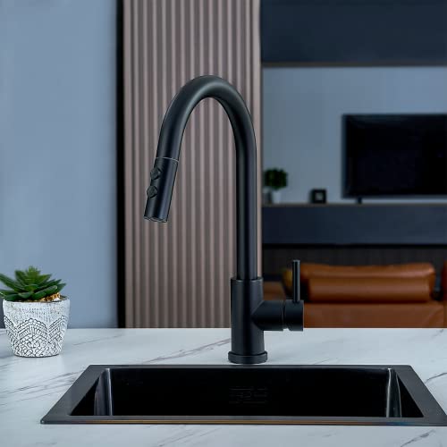 Black Kitchen Faucet, Kitchen Faucets with Pull Down Sprayer, KINFAUCETS Single Handle Pull Out Kitchen Sink Faucets, Commercial Pull Down Faucet, Farmhouse RV Bar Utility Sink Faucets, Matte Black