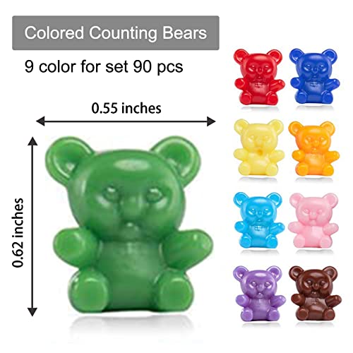 XINHUIDALSQ 90 Pieces Colored Counting Bears 0.62 Inch Rainbow Counting Bears Set 9 Colors Mini Plastic Bears Math Manipulatives for Toddlers Suitable for Ages 3+ Kids