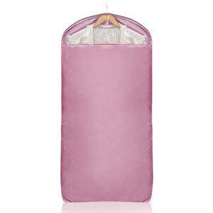 luxury silky garment bag zippered closet storage organizer for suits dress coat clothes carry cover travel cover (pink)