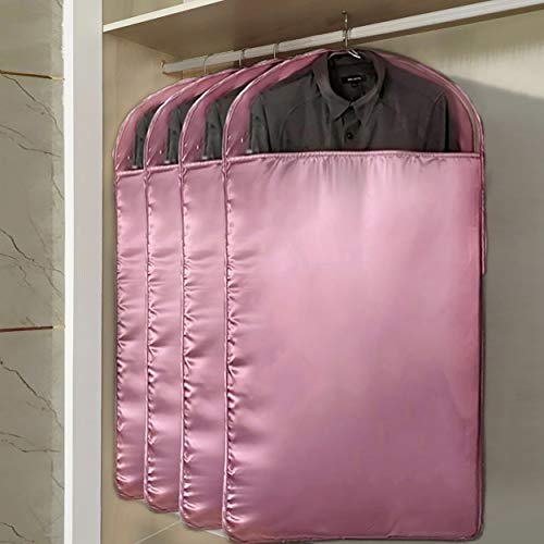 Luxury Silky Garment Bag Zippered Closet Storage Organizer for Suits Dress Coat Clothes Carry Cover Travel Cover (pink)