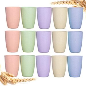 deecoo eco-friendly unbreakable reusable drinking cup (12 oz), wheat straw stackable，biodegradable healthy tumbler set 15, reusable bathroom drinking cup，dishwasher safe
