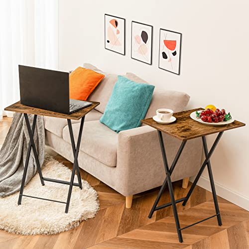 HOOBRO Folding TV Tray Tables, Set of 2 Side Table for Small Space, Industrial Snack Tables for Eating at Couch, Stable Metal Frame, Easy Assembly, Space Saving, Rustic Brown and Black BF25BZ01