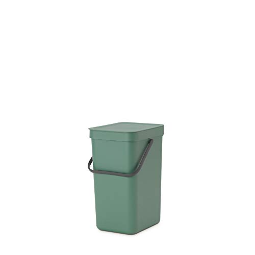 Brabantia Sort & Go Kitchen Recycling Can (3.2 Gal/Fir Green) Stackable Waste Organiser with Handle & Removable Lid, Easy Clean, Fixtures Included for Wall/Cupboard Mounting