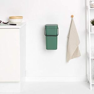 Brabantia Sort & Go Kitchen Recycling Can (3.2 Gal/Fir Green) Stackable Waste Organiser with Handle & Removable Lid, Easy Clean, Fixtures Included for Wall/Cupboard Mounting