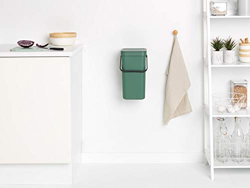 Brabantia Sort & Go Kitchen Recycling Can (3.2 Gal/Fir Green) Stackable Waste Organiser with Handle & Removable Lid, Easy Clean, Fixtures Included for Wall/Cupboard Mounting