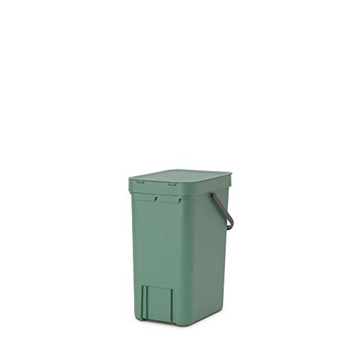 Brabantia Sort & Go Kitchen Recycling Can (3.2 Gal/Fir Green) Stackable Waste Organiser with Handle & Removable Lid, Easy Clean, Fixtures Included for Wall/Cupboard Mounting