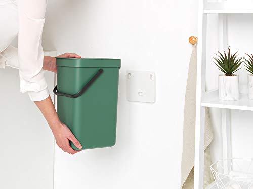 Brabantia Sort & Go Kitchen Recycling Can (3.2 Gal/Fir Green) Stackable Waste Organiser with Handle & Removable Lid, Easy Clean, Fixtures Included for Wall/Cupboard Mounting