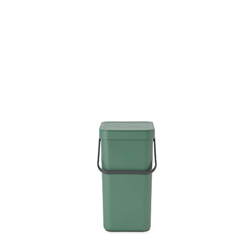 Brabantia Sort & Go Kitchen Recycling Can (3.2 Gal/Fir Green) Stackable Waste Organiser with Handle & Removable Lid, Easy Clean, Fixtures Included for Wall/Cupboard Mounting