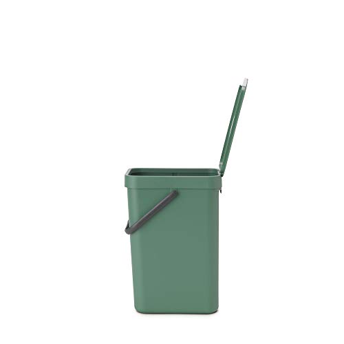 Brabantia Sort & Go Kitchen Recycling Can (3.2 Gal/Fir Green) Stackable Waste Organiser with Handle & Removable Lid, Easy Clean, Fixtures Included for Wall/Cupboard Mounting