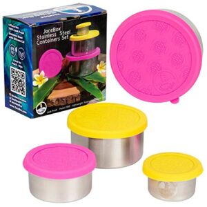 jacebox snack containers for kids - stainless steel food containers leak proof plastic free silicone lid turtle design