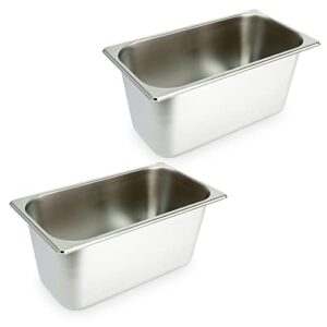 2 pack steamer table chafer pans, 6-inches deep, 1/3 size stainless steel steam table pan with reinforced corners for buffet, catering, hot/cold foods (13 x 7 inches)
