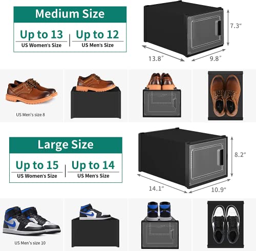 YITAHOME XL Shoe Storage Box, Set of 12 Shoe Storage Organizers Stackable Shoe Storage Box Rack Containers Drawers - Black-X-Large Size