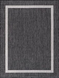 beverly rug waikiki indoor outdoor rug 6x9, washable outside carpet for patio, deck, porch, bordered modern area rug, water resistant, dark grey - light grey