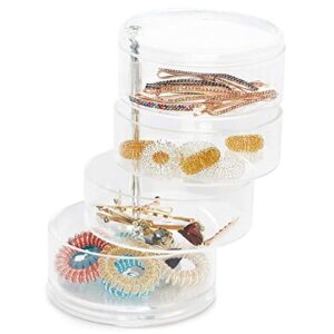 4-tier clear plastic jewelry storage box, stackable hair accessories organizer for girl's hair ties, clips, bows (4.5 x 6.9 in)