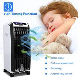 Nightcore Air Cooler, Portable Air Cooler with 3 Different Wind Speed, Bladeless Electric Fan, Humidifier with Remote Control, 7.5-Hour Timer, Office, black + white (Air Conditioners)