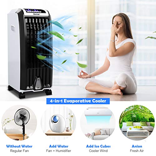 Nightcore Air Cooler, Portable Air Cooler with 3 Different Wind Speed, Bladeless Electric Fan, Humidifier with Remote Control, 7.5-Hour Timer, Office, black + white (Air Conditioners)