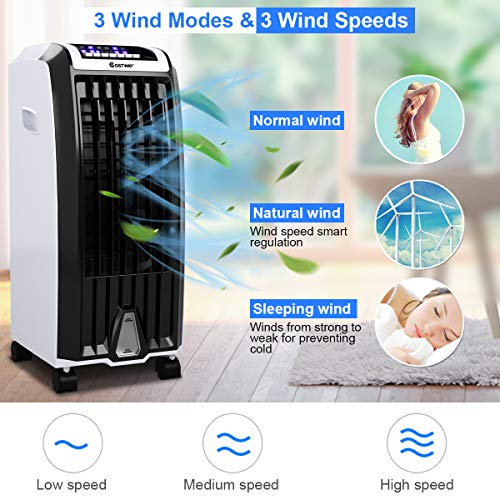 Nightcore Air Cooler, Portable Air Cooler with 3 Different Wind Speed, Bladeless Electric Fan, Humidifier with Remote Control, 7.5-Hour Timer, Office, black + white (Air Conditioners)