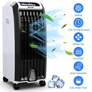 Nightcore Air Cooler, Portable Air Cooler with 3 Different Wind Speed, Bladeless Electric Fan, Humidifier with Remote Control, 7.5-Hour Timer, Office, black + white (Air Conditioners)