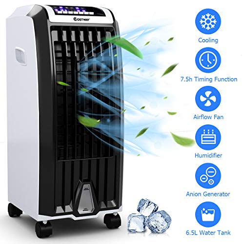 Nightcore Air Cooler, Portable Air Cooler with 3 Different Wind Speed, Bladeless Electric Fan, Humidifier with Remote Control, 7.5-Hour Timer, Office, black + white (Air Conditioners)