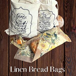 WISEOWELL Linen Bread Bags For Homemade Bread LINEN with Beeswax Wraps - 100% Organic Linen | Eco-Friendly | Bread Bags For Homemade Bread And Produce