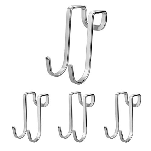 4 Pack Over Cabinet Drawer Double Hooks, Stainless Steel Multiple Use Narrow Door Hook for Kitchen, Bathroom, Wardrobe Door, only Sold by YamaziHD