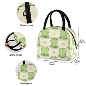 Lunch Bag Women Reusable Tote Bag Cooler Insulated - Cute Frog Lunch Box for Office Picnic Adults