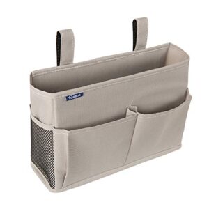 surblue bedside caddy hanging bed organizer storage bag pocket for bunk and hospital beds, college dorm rooms baby bed rails, camp 4 pockets and 2 hooks (small, gray)