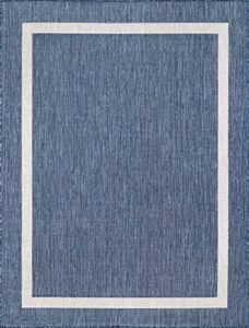 beverly rug waikiki indoor outdoor rug 5x7, washable outside carpet for patio, deck, porch, bordered modern area rug, water resistant, blue - white