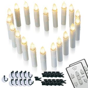 homemory 20 pcs led window candles with remote timer, battery operated flameless taper christmas candles light with clips/suction cups, flickering warm white light, dia 0.7''x 4''