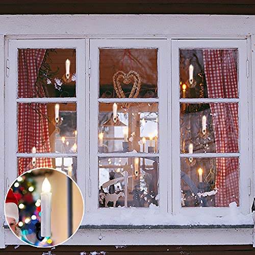 Homemory 20 PCS LED Window Candles with Remote Timer, Battery Operated Flameless Taper Christmas Candles Light with Clips/Suction Cups, Flickering Warm White Light, Dia 0.7''x 4''