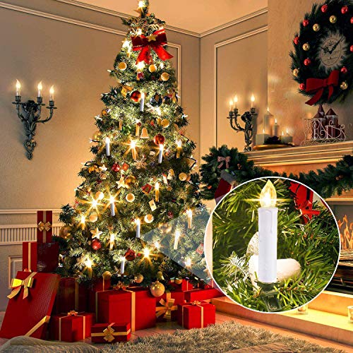 Homemory 20 PCS LED Window Candles with Remote Timer, Battery Operated Flameless Taper Christmas Candles Light with Clips/Suction Cups, Flickering Warm White Light, Dia 0.7''x 4''