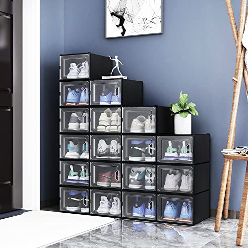 YITAHOME XL Shoe Storage Box, Set of 6 Shoe Storage Lightweight Cardboard Organizers Stackable Shoe Storage Box Rack Containers Drawers - Black/X-Large Size, 14.1”L x 10.9”W x 8.2”H