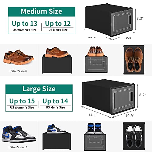YITAHOME XL Shoe Storage Box, Set of 6 Shoe Storage Lightweight Cardboard Organizers Stackable Shoe Storage Box Rack Containers Drawers - Black/X-Large Size, 14.1”L x 10.9”W x 8.2”H