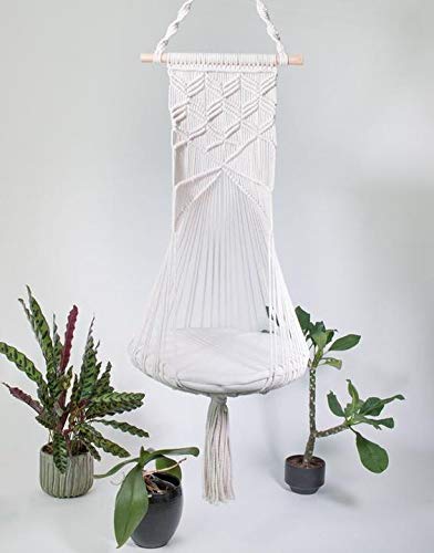 Cat Hand-Woven Hanging Hammock Basket, Cat Hammock Chair, Pet Hanging Basket Chair, Cat Bed Cotton Rope Weaving Macrame Pet Hammock Indoor Outdoor Garden Yard Theme Decoration (A, White)